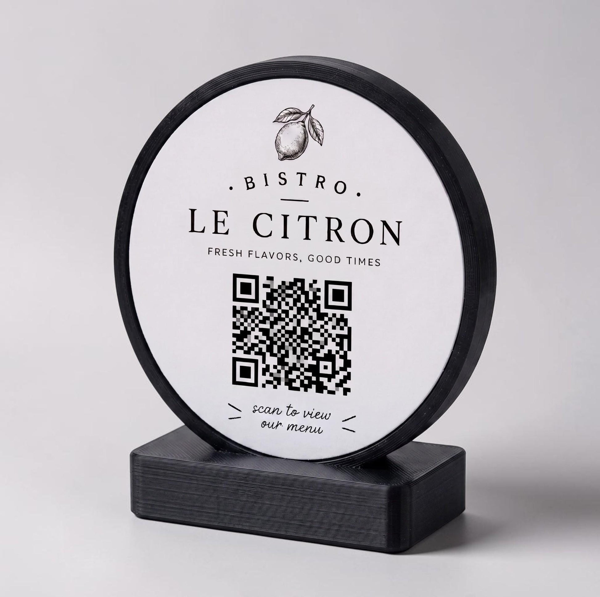 stand tondo QR Code linea POP Bistrò verde salvia Personalizzato per Ristorante e Bar Segnatavolo Menu Digitale Display QR 3d