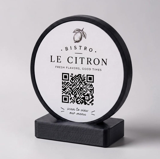 stand tondo QR Code linea POP Bistrò nero opaco Personalizzato per Ristorante e Bar Segnatavolo Menu Digitale Display QR 3d