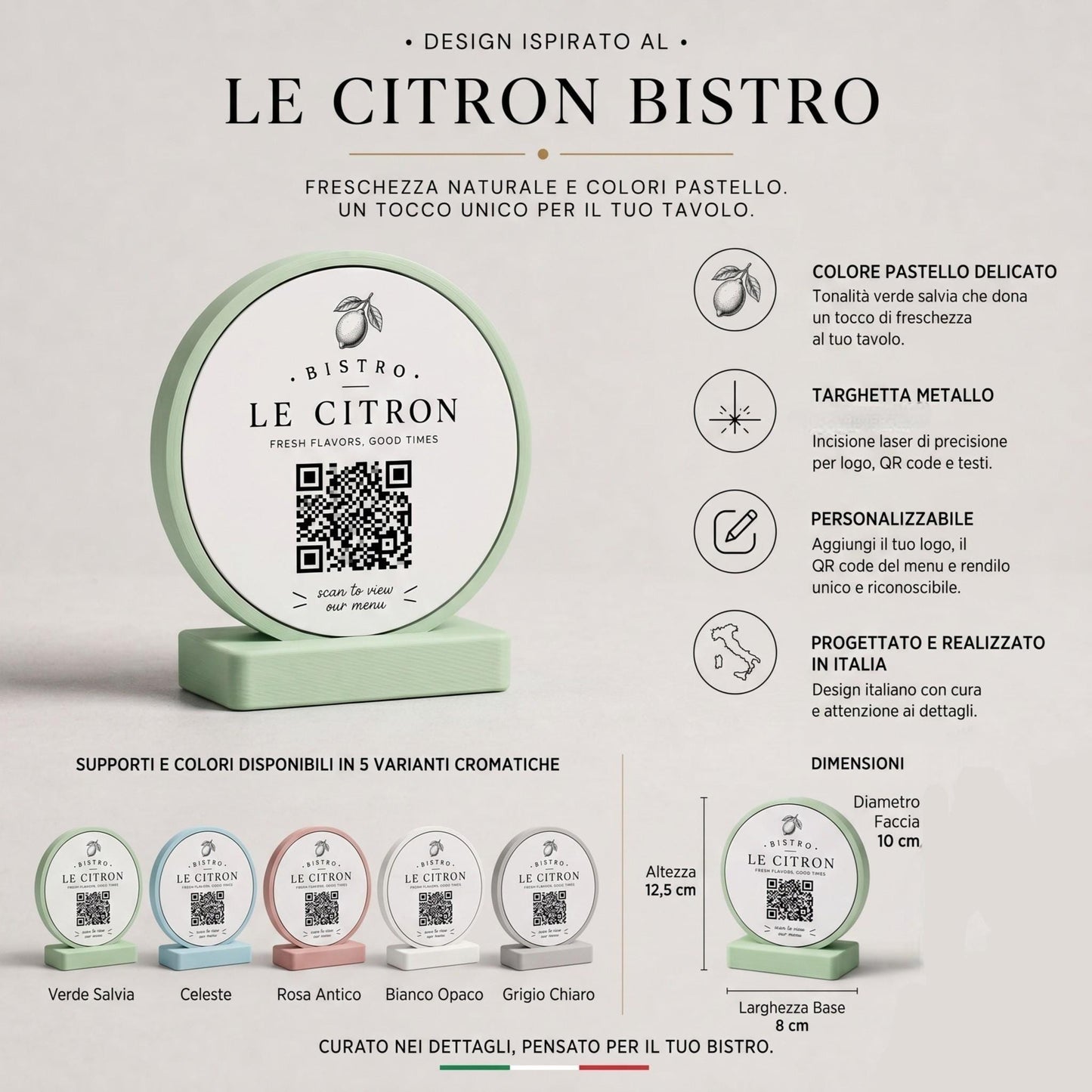 stand tondo QR Code linea POP Bistrò bianco sporco Personalizzato per Ristorante e Bar Segnatavolo Menu Digitale Display QR 3d