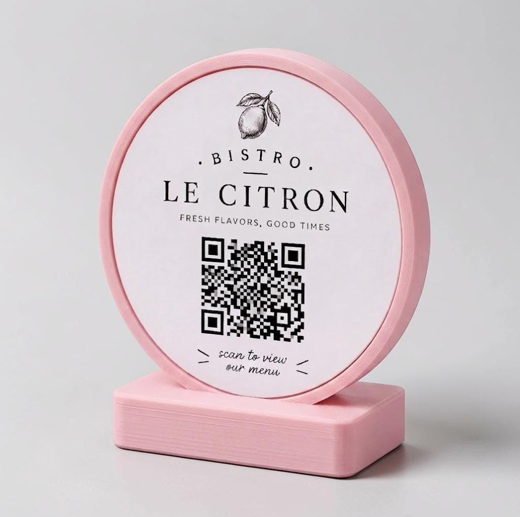 stand tondo QR Code linea POP Bistrò verde salvia Personalizzato per Ristorante e Bar Segnatavolo Menu Digitale Display QR 3d