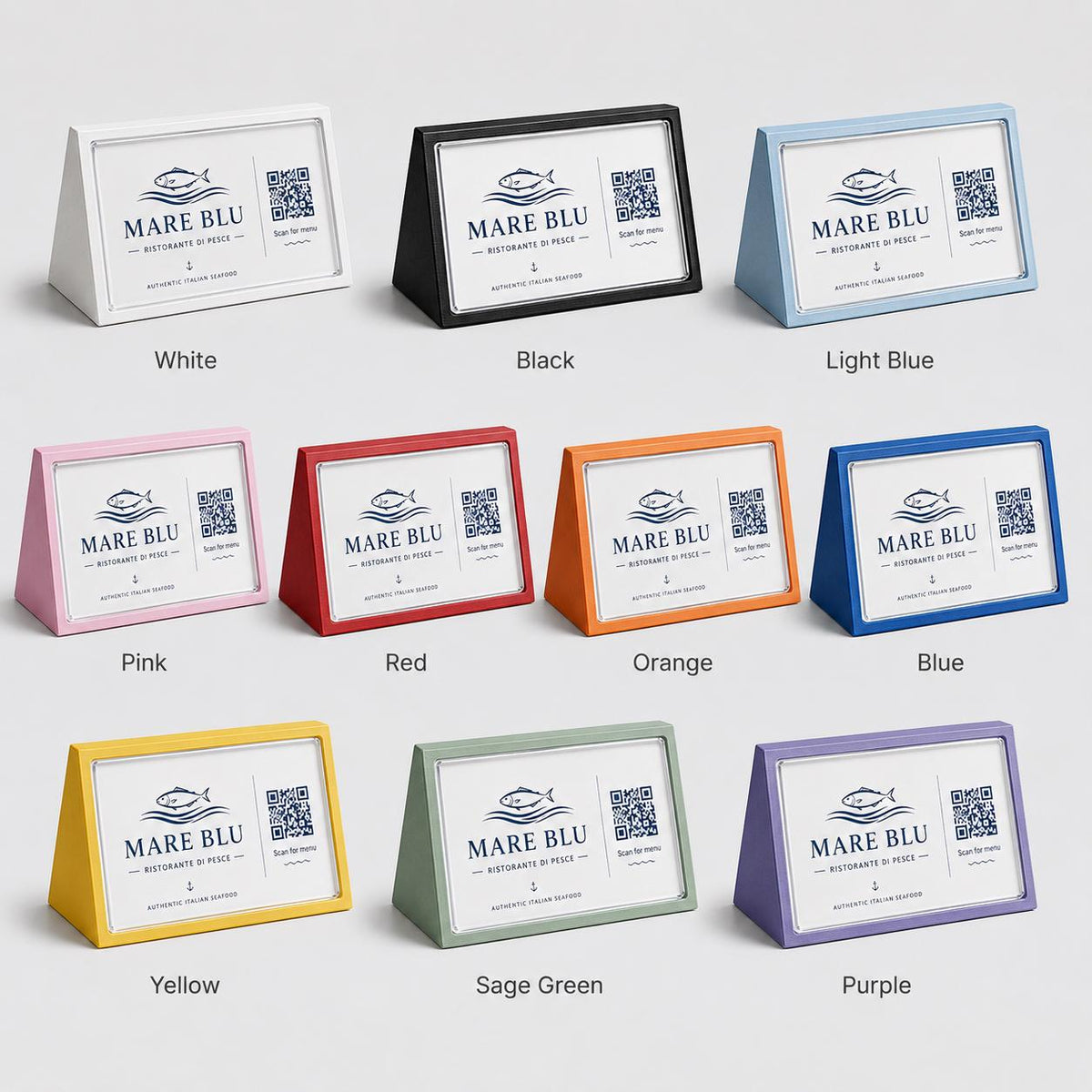 Porta QR Code da Tavolo verde salvia qr code intercambiabile per Ristoranti | Supporto Biglietto Visita Personalizzabile| Espositore Menu QR