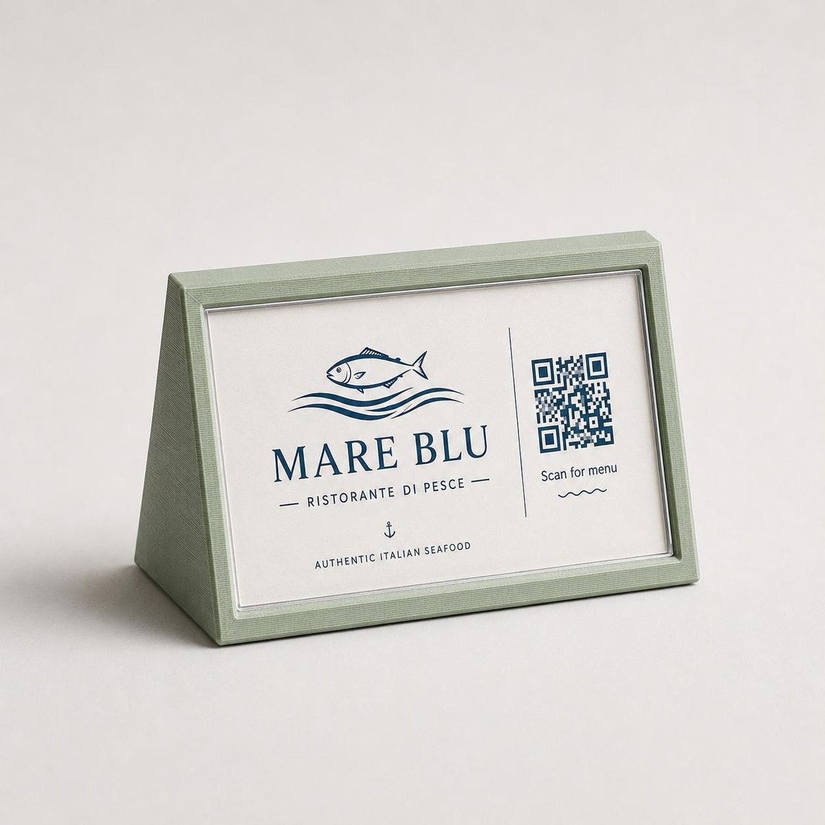 Porta QR Code da Tavolo verde salvia qr code intercambiabile per Ristoranti | Supporto Biglietto Visita Personalizzabile| Espositore Menu QR