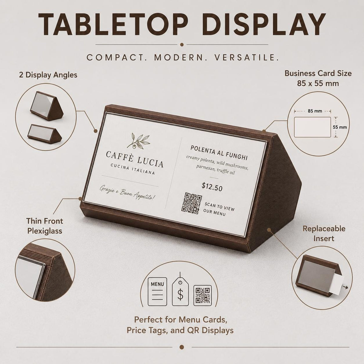 Display QR Code Tavolo qr code intercambiabile per Ristoranti | Supporto Biglietto Visita Personalizzabile| Espositore Menu QR