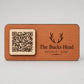 Targhetta QR Code in legno color chiaro personalizzato con logo, segnatavolo inciso laser per menu digitale ristorante bar hotel