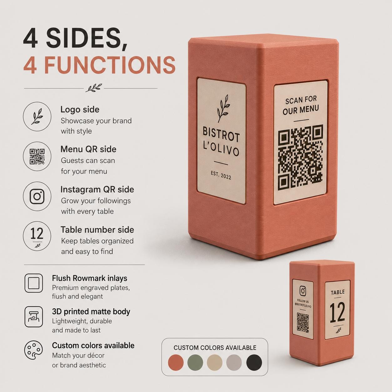 Totem QR Code linea POP azzurro pastello Personalizzato per Ristorante e Bar Segnatavolo Menu Digitale Display QR 3d
