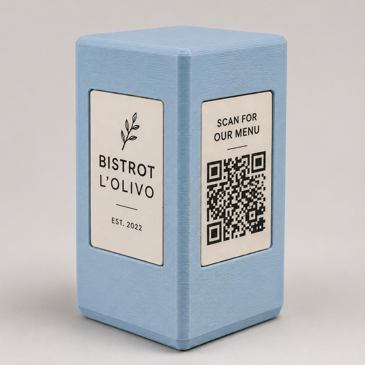 Totem QR Code linea POP azzurro pastello Personalizzato per Ristorante e Bar Segnatavolo Menu Digitale Display QR 3d