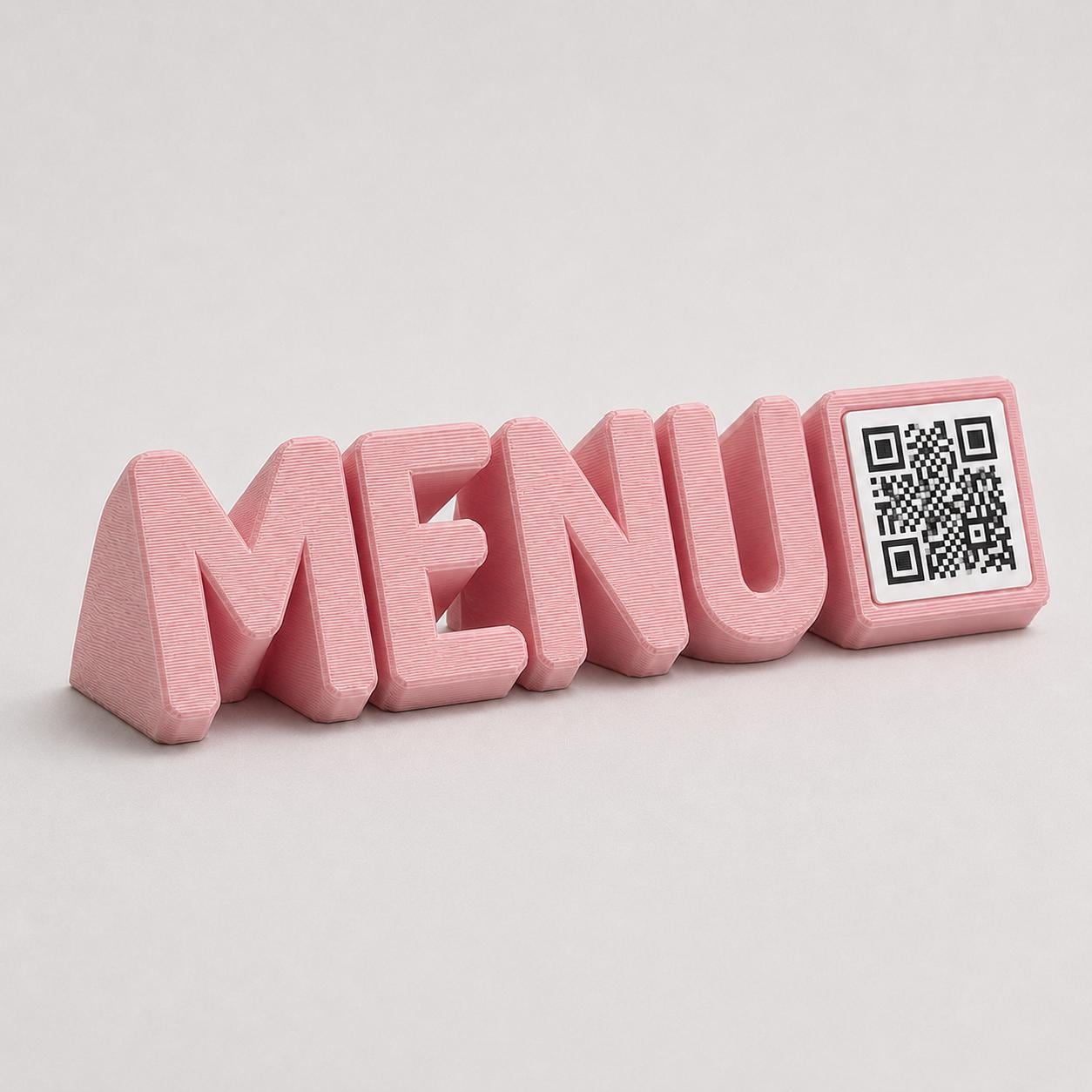 Scritta menu 3d qr code Linea TYPOGRAFY rosa Personalizzato per Ristorante e Bar Segnatavolo Menu Digitale Display QR 3d