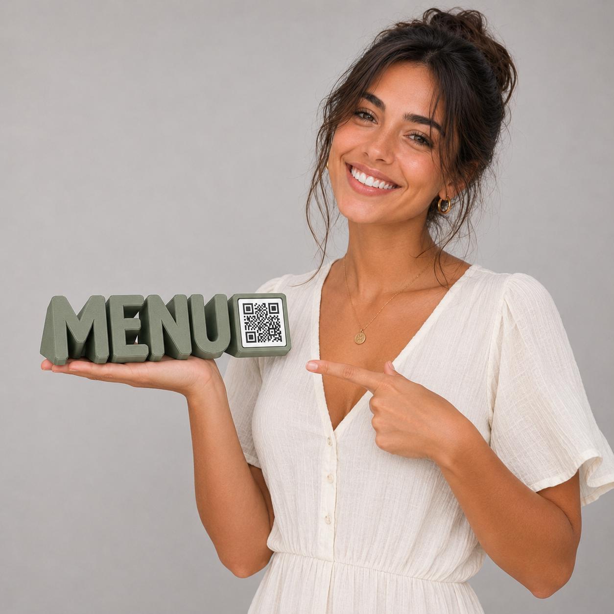 Scritta menu 3d qr code Linea TYPOGRAFY giallo Personalizzato per Ristorante e Bar Segnatavolo Menu Digitale Display QR 3d