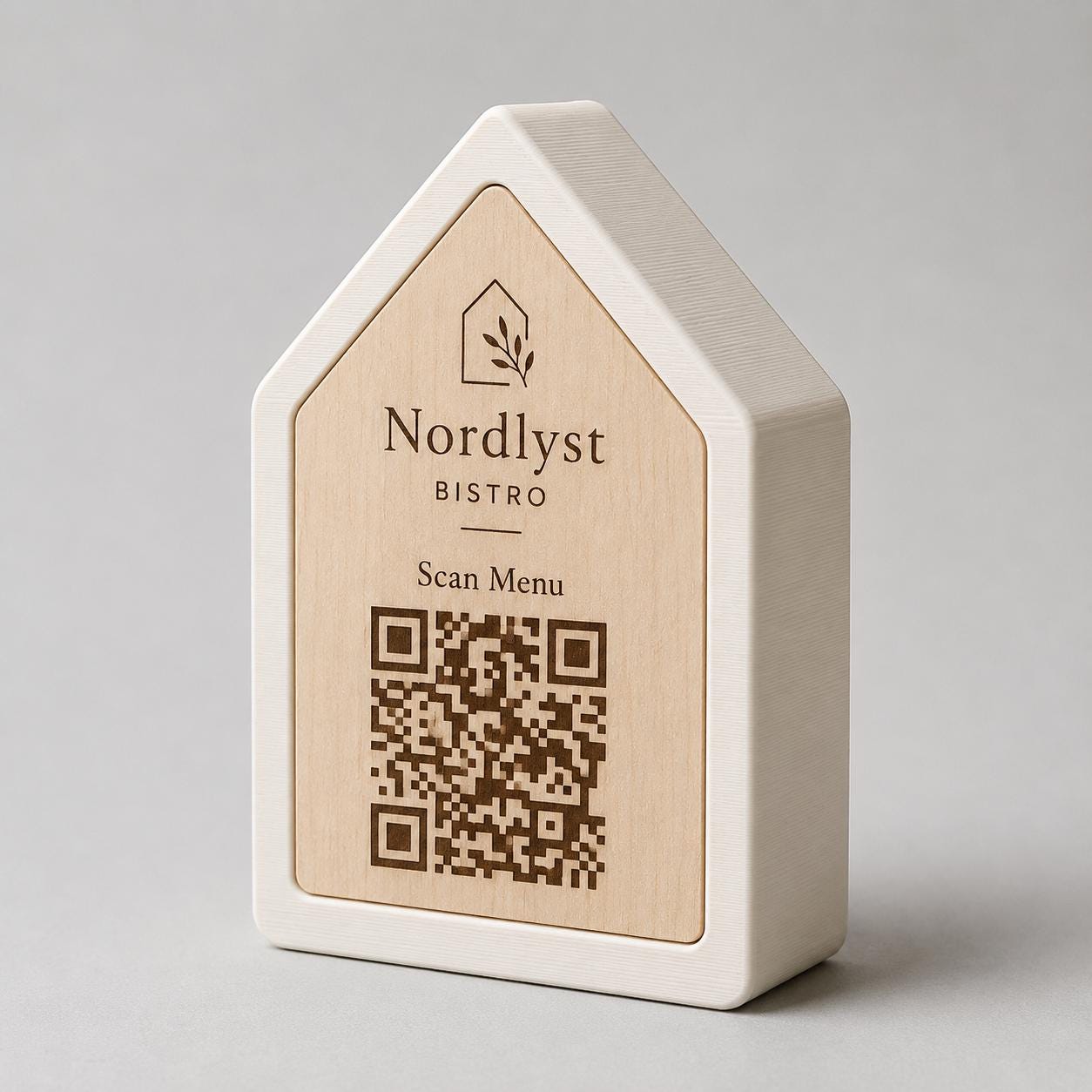 Qr code Linea stile NORDIC scandinavo minimal azzurro Espositore Menu QR Code in Stampa 3D e Lastra in legno di pioppo Incisa al Laser