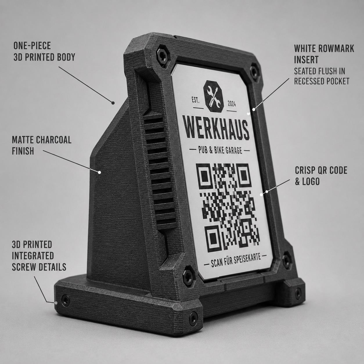 Porta QR Code Ristorante Stile Industrial rock hamburgeria acciaio | Segnatavolo Personalizzato con Logo Steakhouse PUB | Supporto Menu