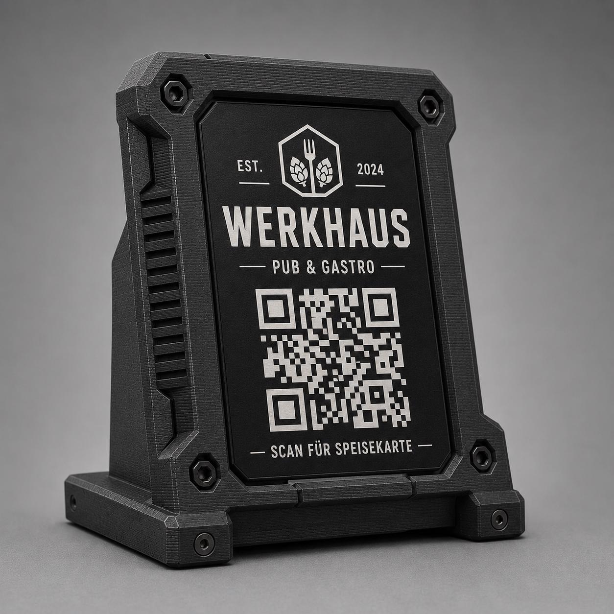 Porta QR Code Ristorante Stile Industrial rock hamburgeria rame | Segnatavolo Personalizzato con Logo Steakhouse e Birrerie | Supporto Menu