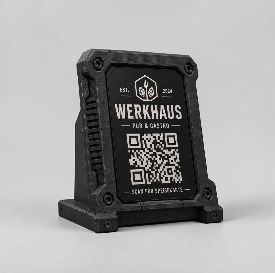 Porta QR Code Ristorante Stile Industrial rock hamburgeria black | Segnatavolo Personalizzato con Logo Steakhouse e Birrerie | Supporto Menu