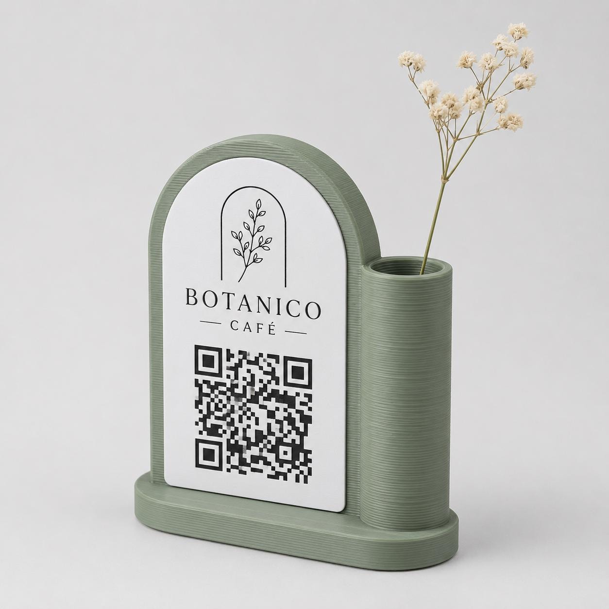 Centrotavola vasetto portafiori con QR Code per caffetterie bar per bar pasticceria bakery floreale qr code boho design