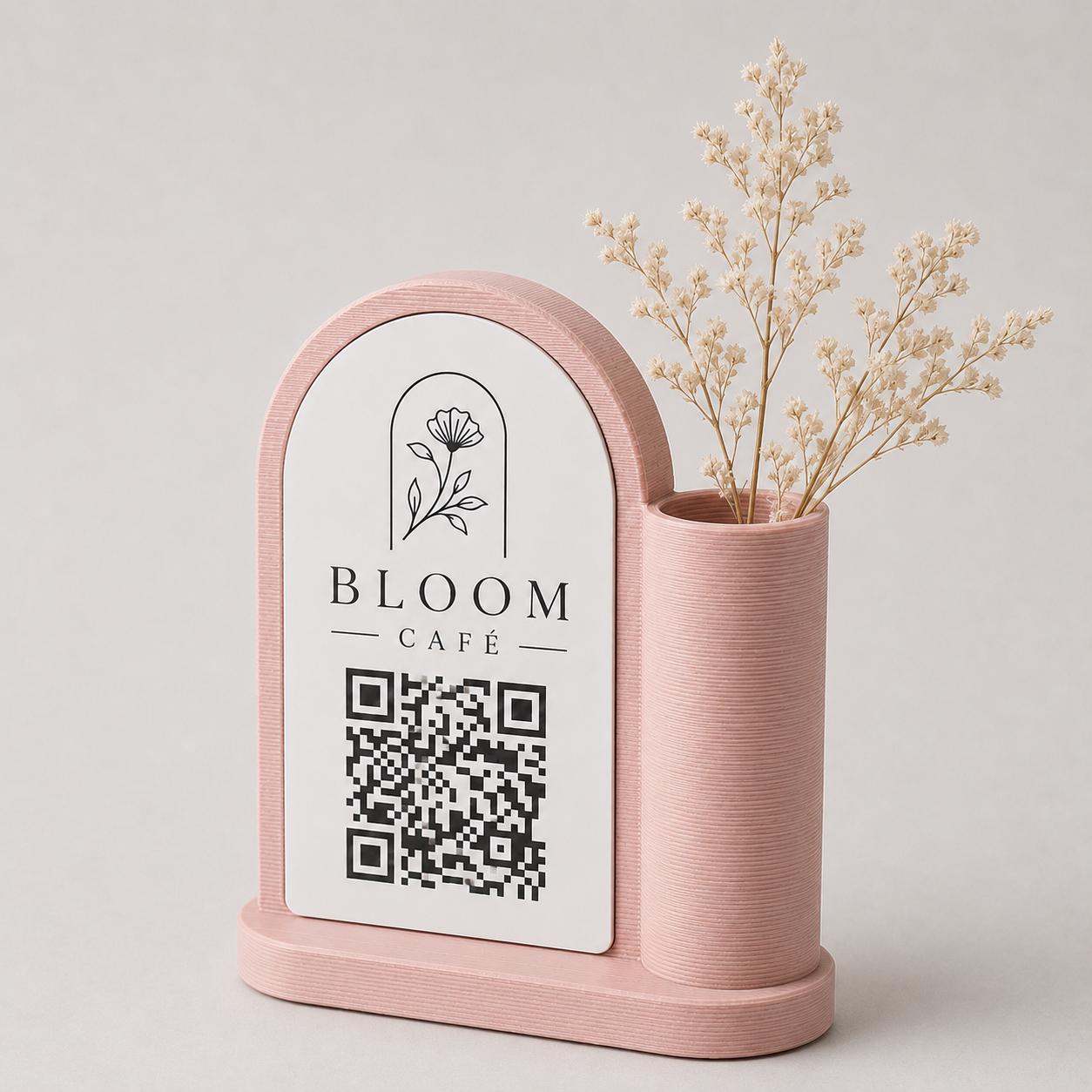 Centrotavola vasetto portafiori con QR Code per caffetterie bar