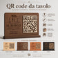 QR Code da tavolo in legno color noce personalizzato, segnatavolo inciso laser per menu digitale ristorante bar hotel