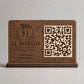 QR Code da tavolo in legno color noce personalizzato, segnatavolo inciso laser per menu digitale ristorante bar hotel