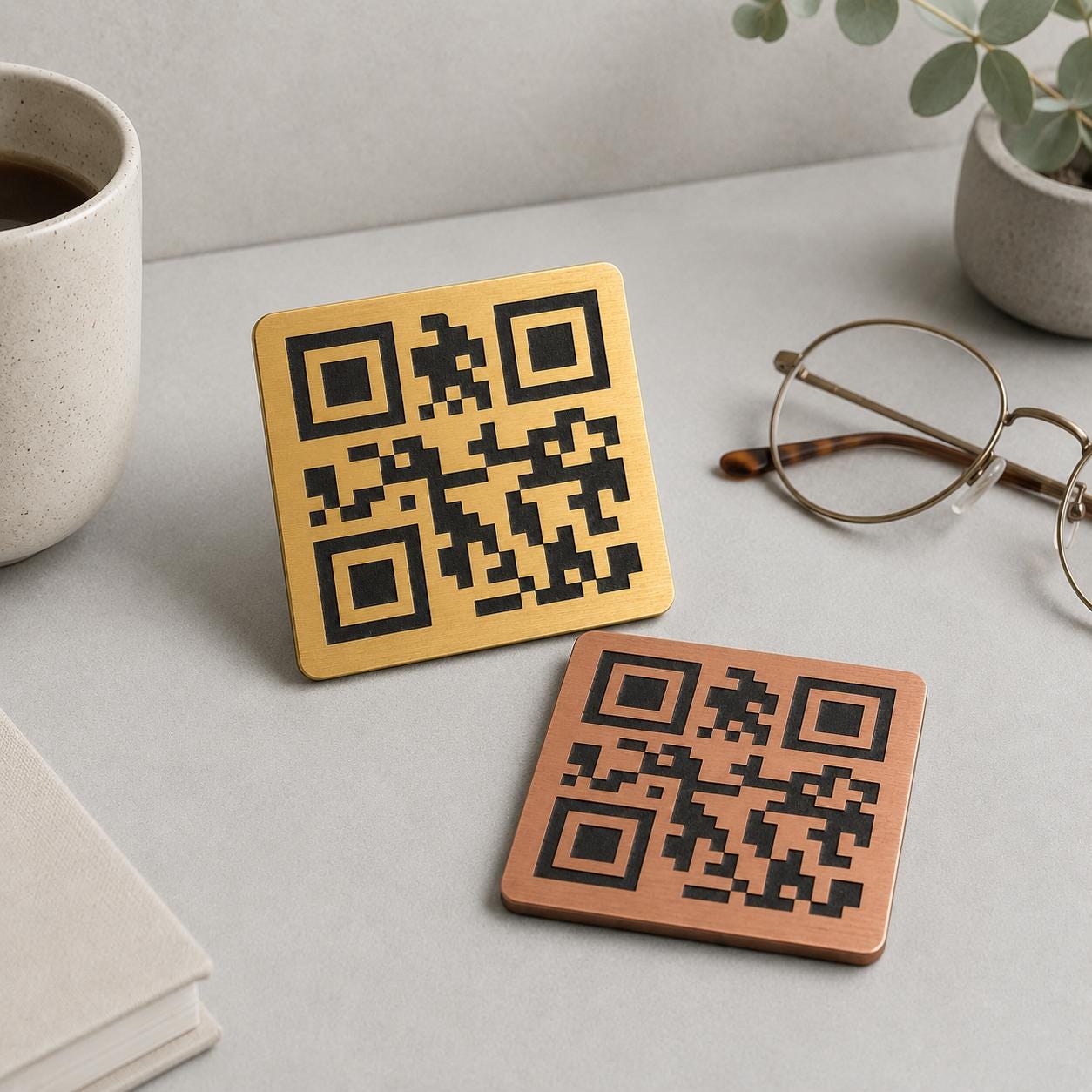 QR Code quadrato in abs effeto rame Personalizzato | Segnaposto Ristorante Elegante | Menu Digitale Menu qr
