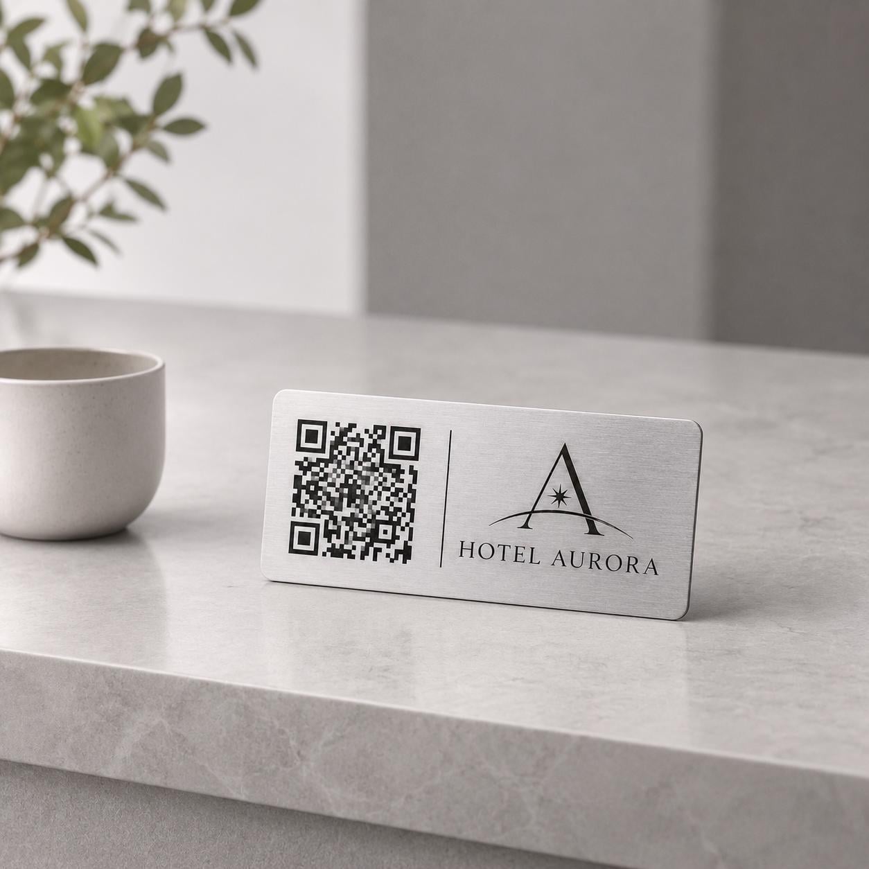QR Code etichetta con logo in abs effetto acciaio Personalizzato | Segnaposto Ristorante Elegante | Menu Digitale Menu qr