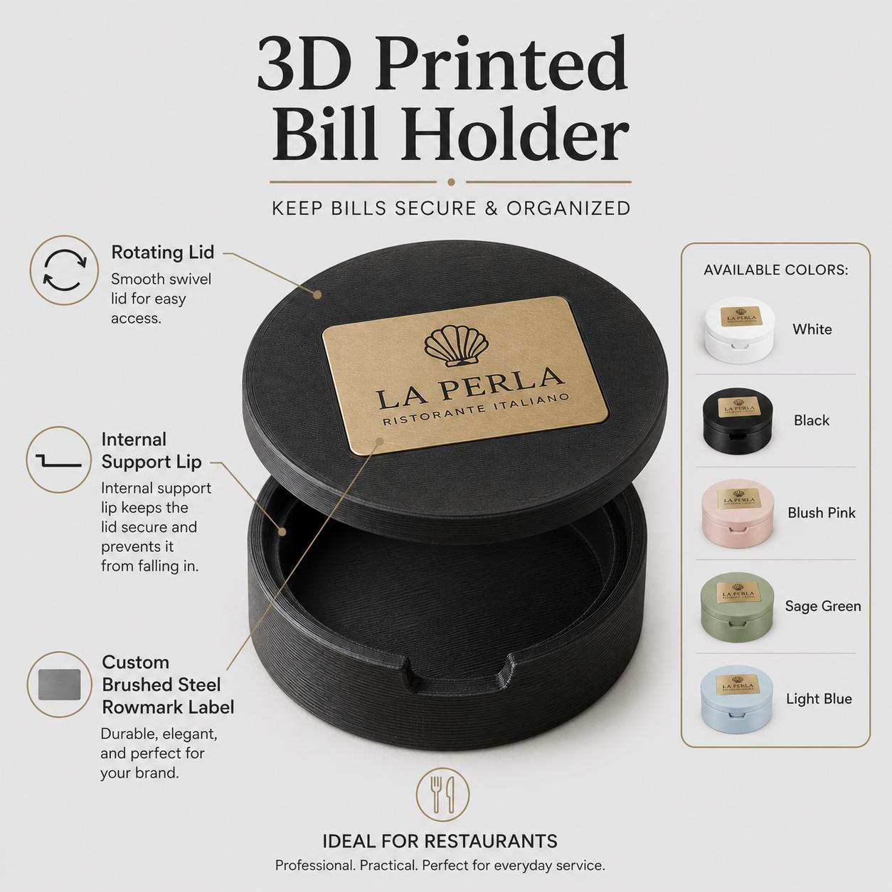 Porta ricevuta, porta conto personalizzato Ristorante in Stampa 3D con Targhetta |Moderno per Ristoranti e Trattorie | Check Presenter