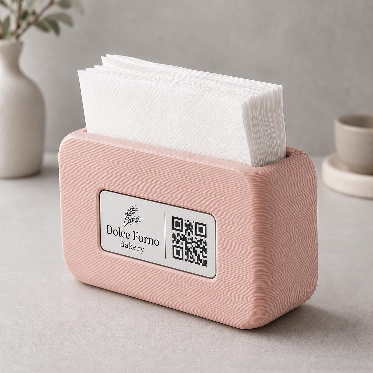 Portatovaglioli dual use QR Code linea POP Bistrò Rosa confetto Personalizzato per Ristorante e Bar Segnatavolo Menu Digitale Display QR 3d