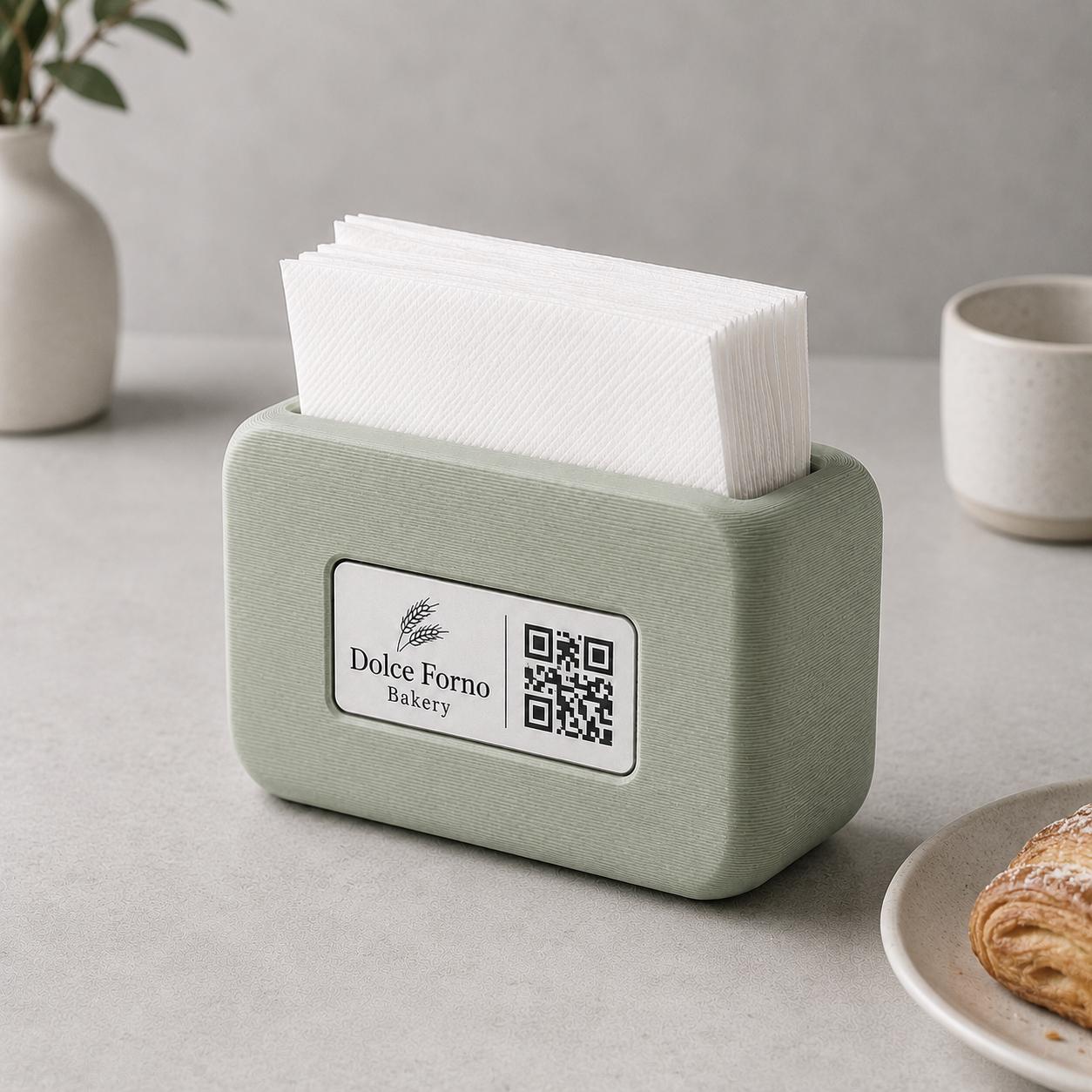 Portatovaglioli bakery dual use QR Code linea POP Bistrò beige Personalizzato per Ristorante e Bar Segnatavolo Menu Digitale Display QR 3d
