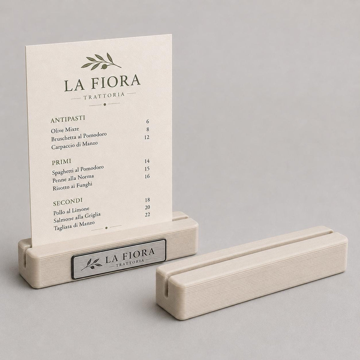 Base in plastica per menu fai da te Porta Menu e Segnatavolo Personalizzato in Stampa 3D per menu in cartoncino formato A5