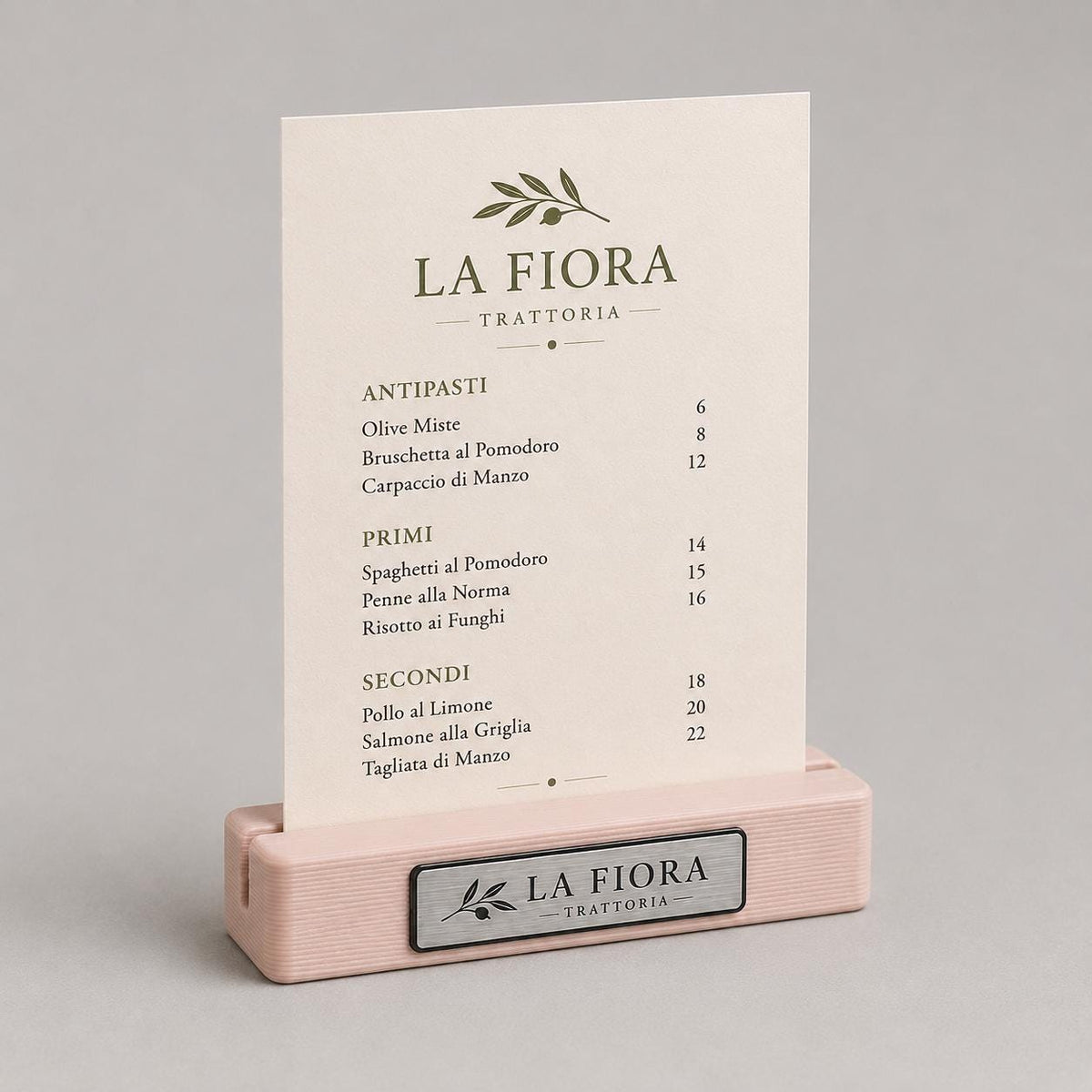 Base in plastica per menu fai da te Porta Menu e Segnatavolo Personalizzato in Stampa 3D per menu in cartoncino formato A5