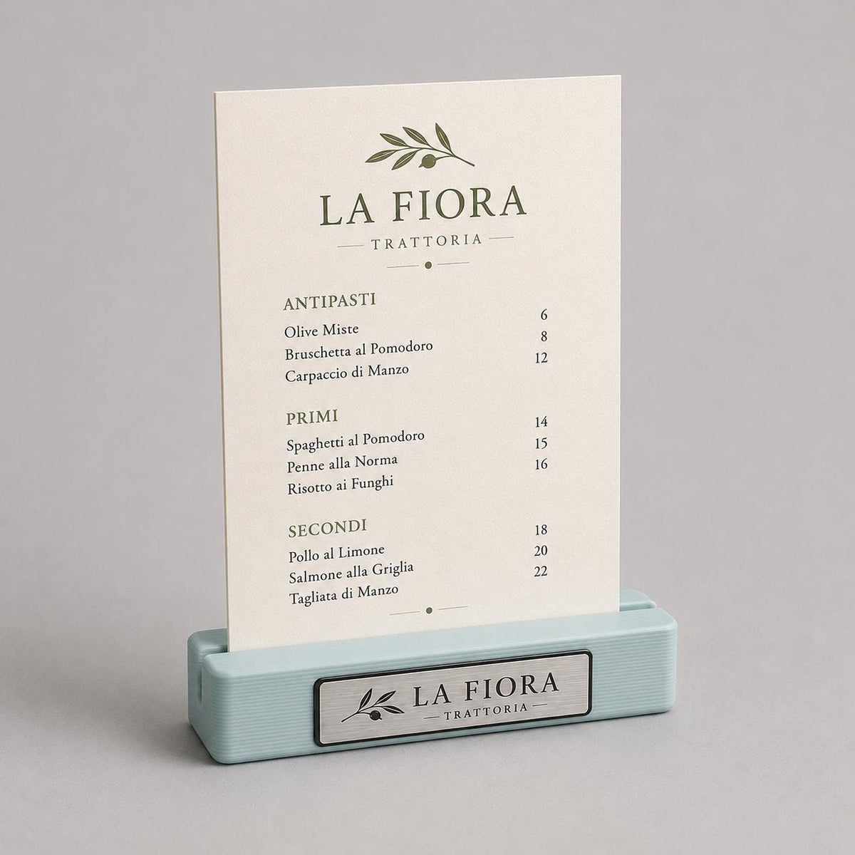 Base in plastica per menu fai da te Porta Menu e Segnatavolo Personalizzato in Stampa 3D per menu in cartoncino formato A5