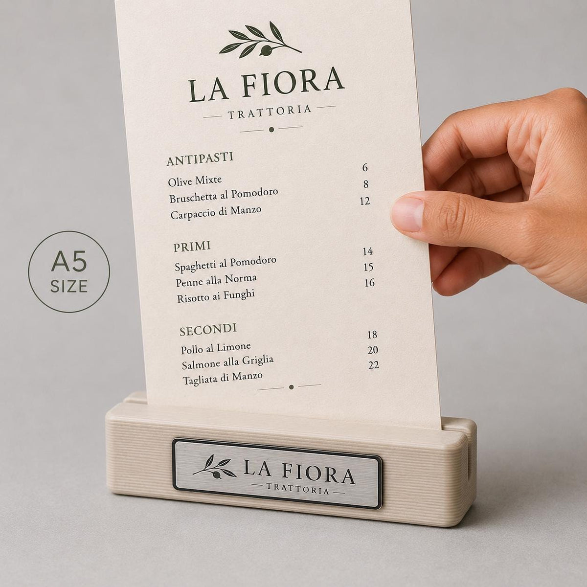 Base in plastica menu rosa fai da te Porta Menu e Segnatavolo Personalizzato in Stampa 3D per menu in cartoncino formato A5