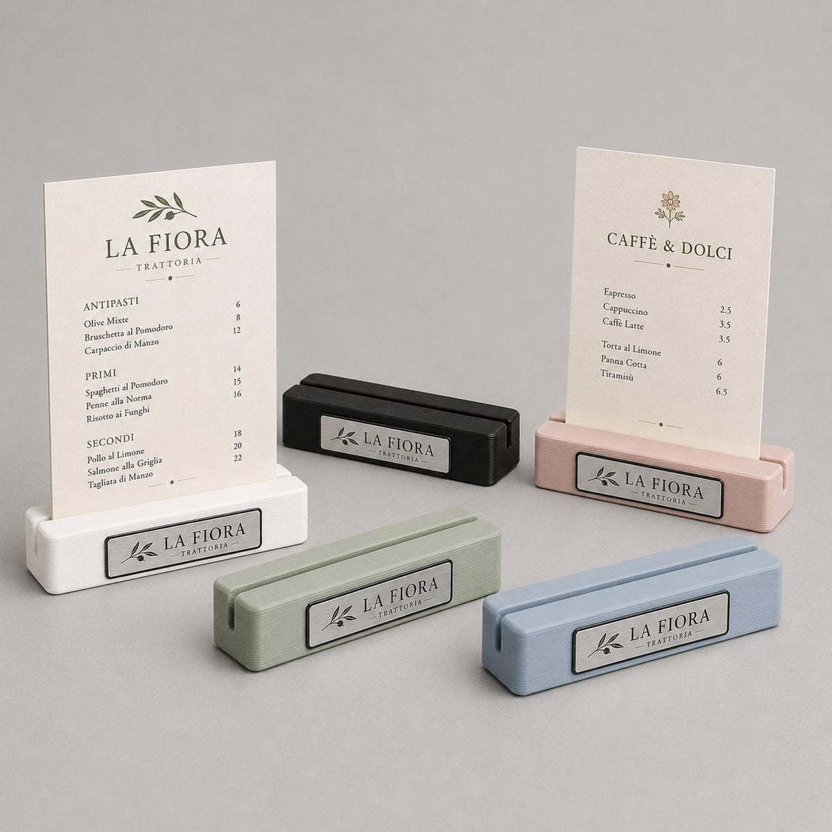Base in plastica menu rosa fai da te Porta Menu e Segnatavolo Personalizzato in Stampa 3D per menu in cartoncino formato A5