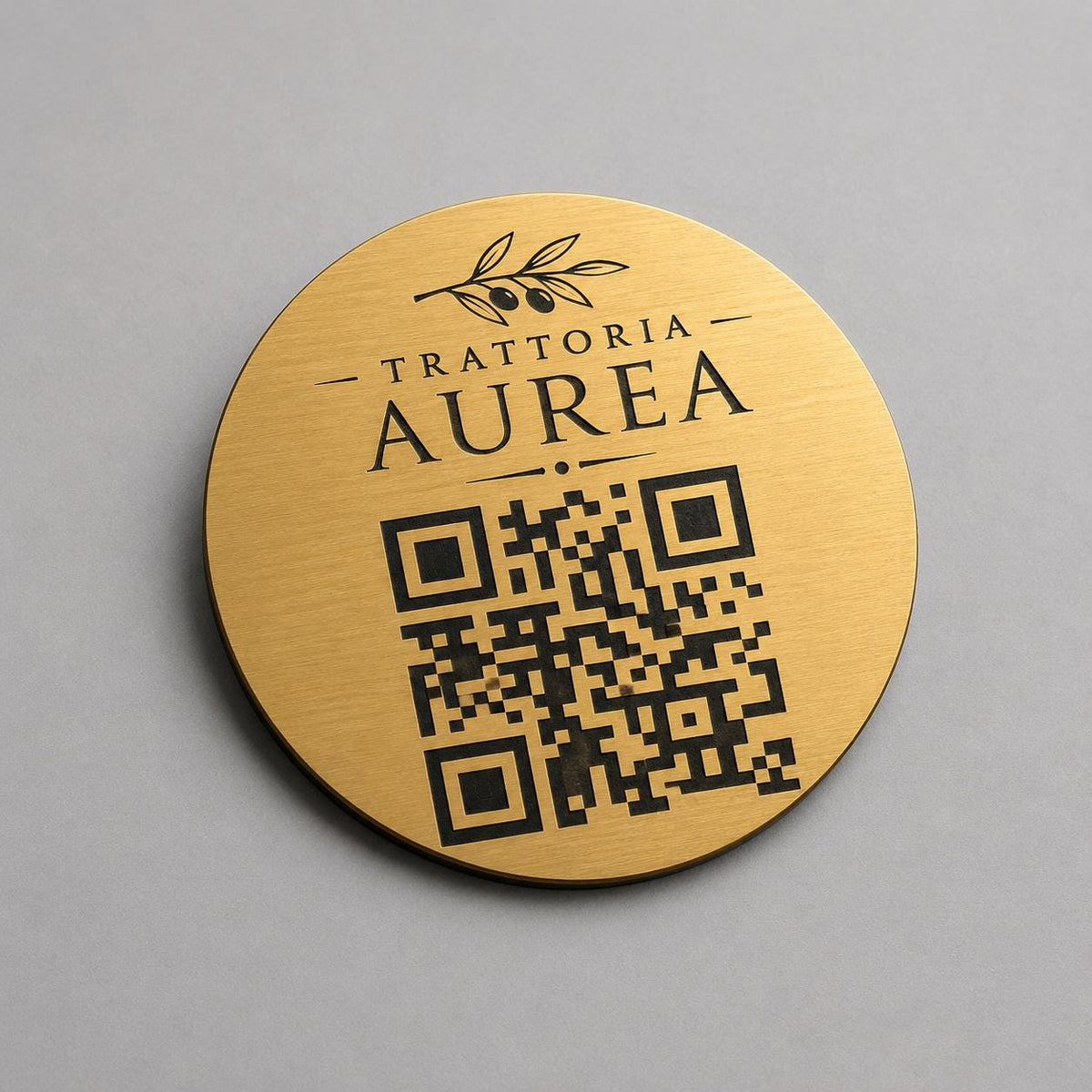 Targa rotonda personalizzata con codice QR per menu contactless - Ristoranti, hotel, bar - Collegamento a Instagram, Facebook, pensioni