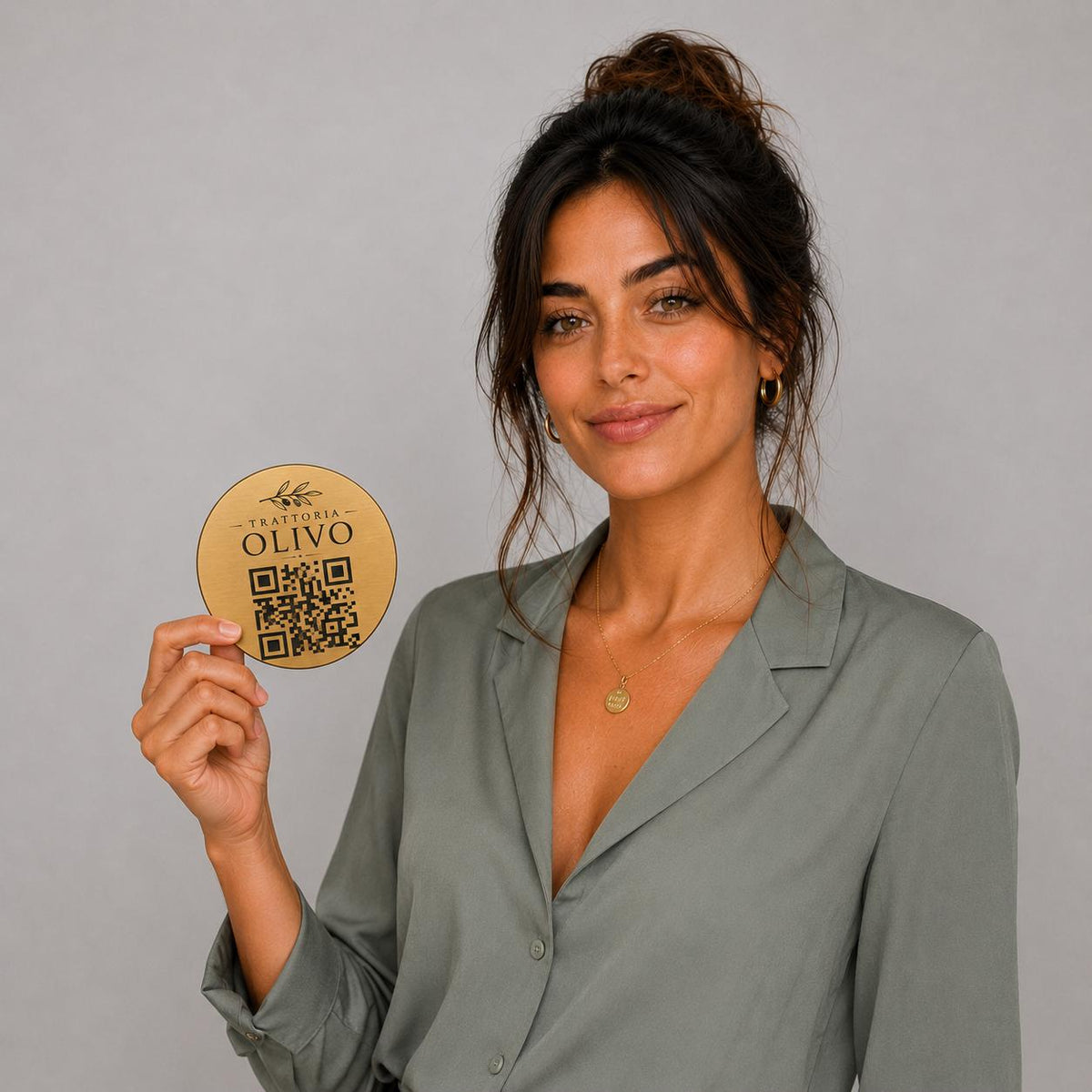Targa rotonda personalizzata con codice QR per menu contactless - Ristoranti, hotel, bar - Collegamento a Instagram, Facebook, pensioni