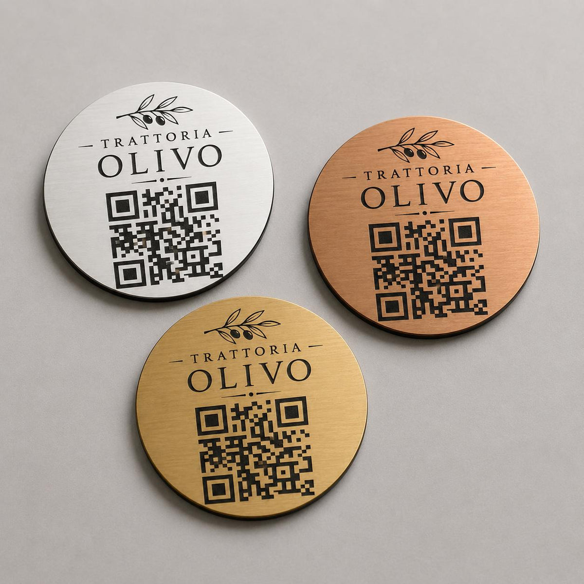 Targa rotonda personalizzata con codice QR per menu contactless - Ristoranti, hotel, bar - Collegamento a Instagram, Facebook, pensioni