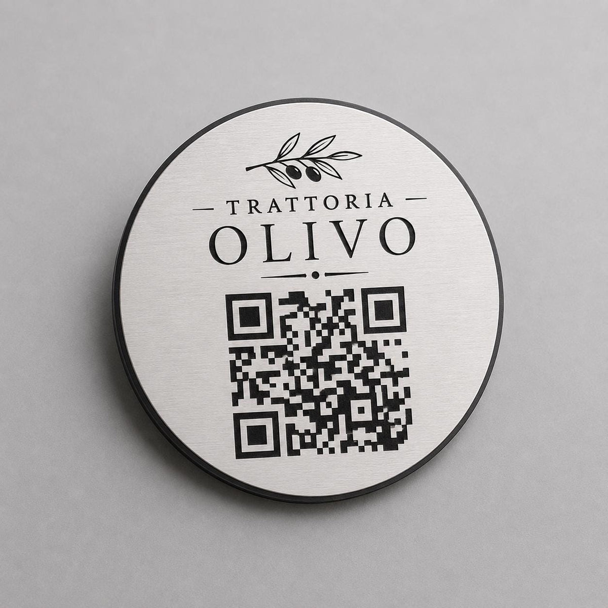 Targa rotonda personalizzata con codice QR per menu contactless - Ristoranti, hotel, bar - Collegamento a Instagram, Facebook, pensioni