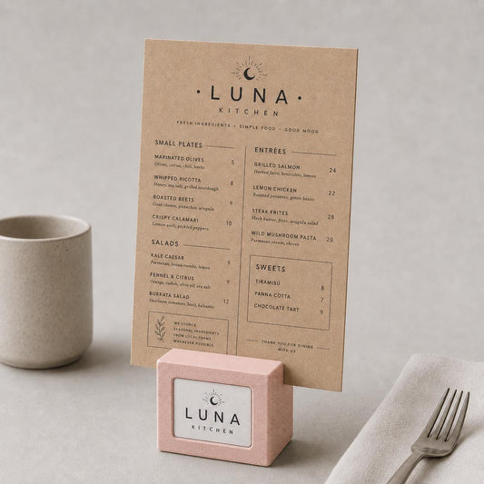 Base quadrata con 7x7x7cm in plastica menu fai da te Porta Menu e Segnatavolo Personalizzato in Stampa 3D per menu in cartoncino formato A5
