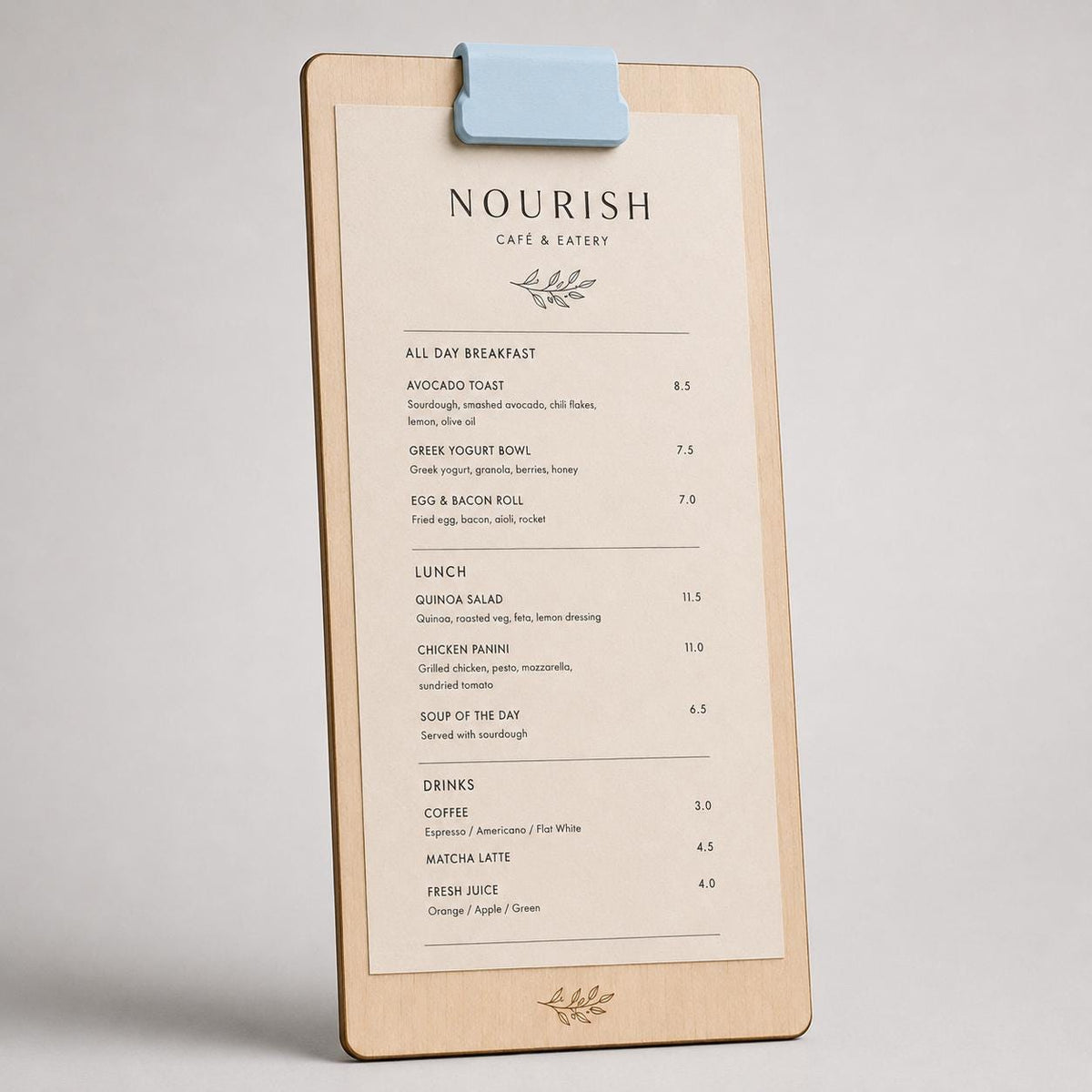 Portamenu tavoletta in legno con clip verde A4 Personalizzato | Menu Ristorante con Anelli | Copertina Menu in Pioppo Incisa Laser