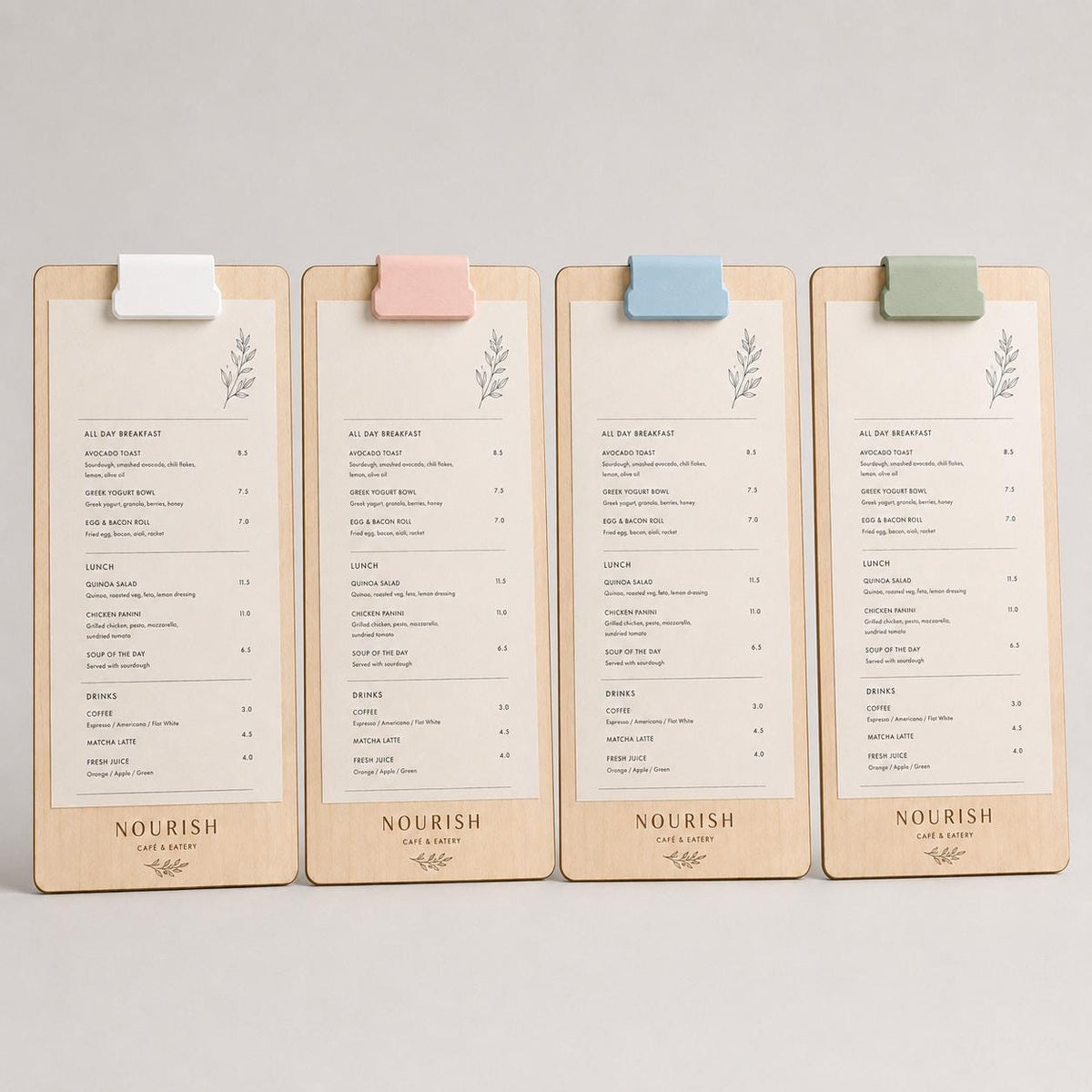 Portamenu tavoletta in legno con clip verde A4 Personalizzato | Menu Ristorante con Anelli | Copertina Menu in Pioppo Incisa Laser