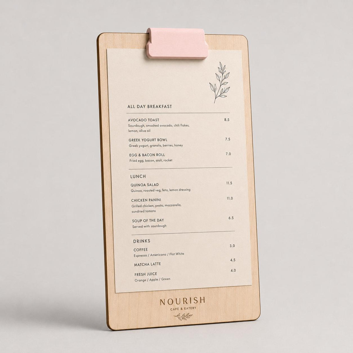 Portamenu tavoletta in legno con clip verde A4 Personalizzato | Menu Ristorante con Anelli | Copertina Menu in Pioppo Incisa Laser