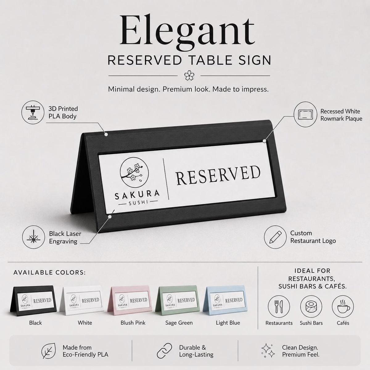 Reserved cavaliere Personalizzato | Cartello Tavolo Riservato in Stampa 3D con Targhetta Rowmark Incisa | Table Sign per Ristoranti, hotel