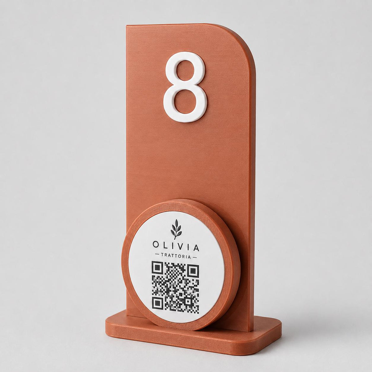 Portanumero da Tavolo terracotta QR Code, Segnatavolo Personalizzato per Ristoranti e Trattorie, Stampa 3D Minimalista, Porta Menu Digitale
