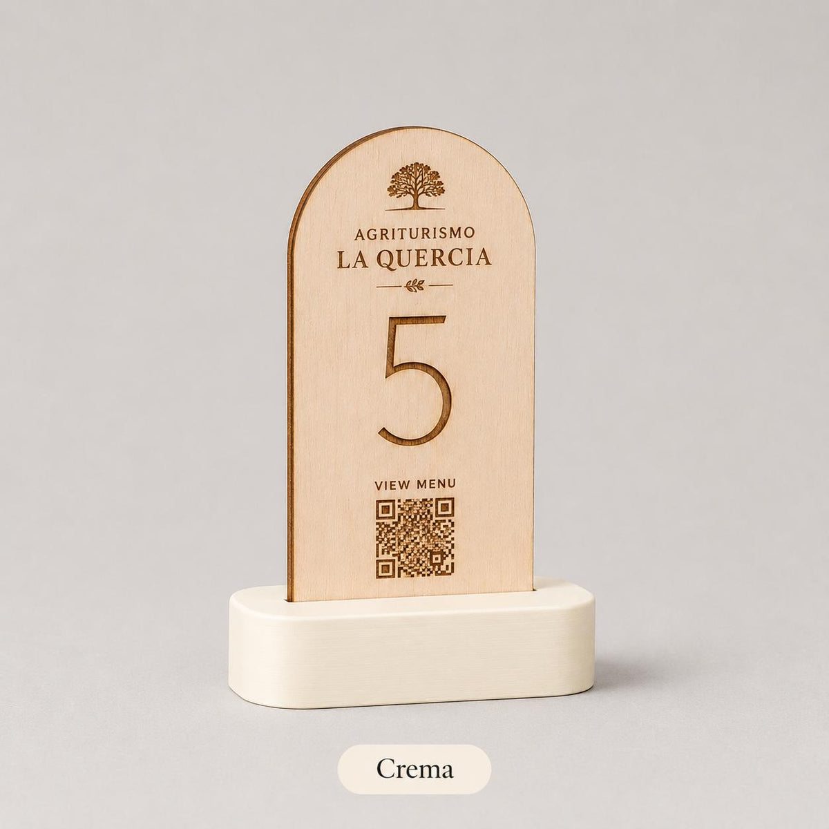 Portanumero incisoo al laser in legno Tavolo Azzurro con QR Code Personalizzato | Stand in Legno di Pioppo e Base 3D | Segnatavolo