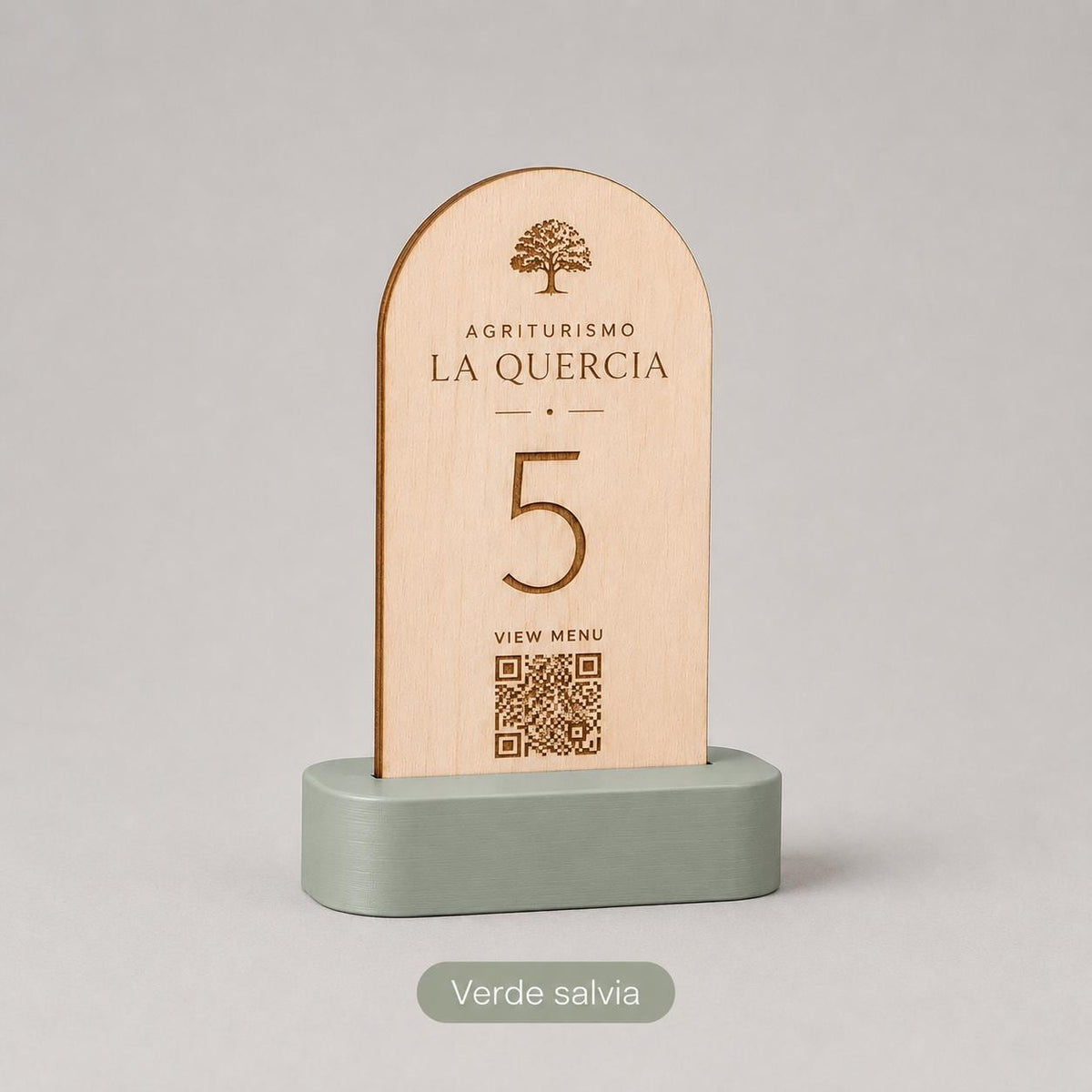 Portanumero Tavolo Azzurro con QR Code Personalizzato | Stand in Legno di Pioppo e Base 3D | Segnatavolo per Agriturismo, Ristorante, Bar