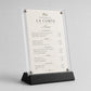 Portamenu in plexiglas con base color sabbia intercambiabile. menu holder A5 Elegance – Con Base in Stampa 3D e Acrilico con viti sepolte