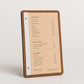 Portamenu tavoletta pioppo color noce in legno bacchetta verticale plexiglas specchiato formato A4 Personalizzato | Menu Ristorante