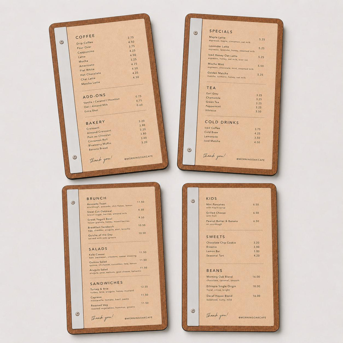 Portamenu tavoletta pioppo color noce in legno bacchetta verticale plexiglas specchiato formato A4 Personalizzato | Menu Ristorante