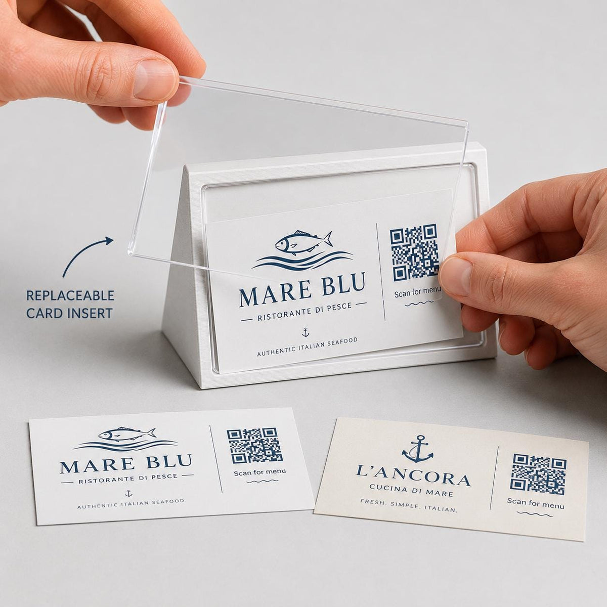 Porta QR Code da Tavolo nero qr code intercambiabile per Ristoranti | Supporto Biglietto da Visita Personalizzabile | Espositore Menu QR