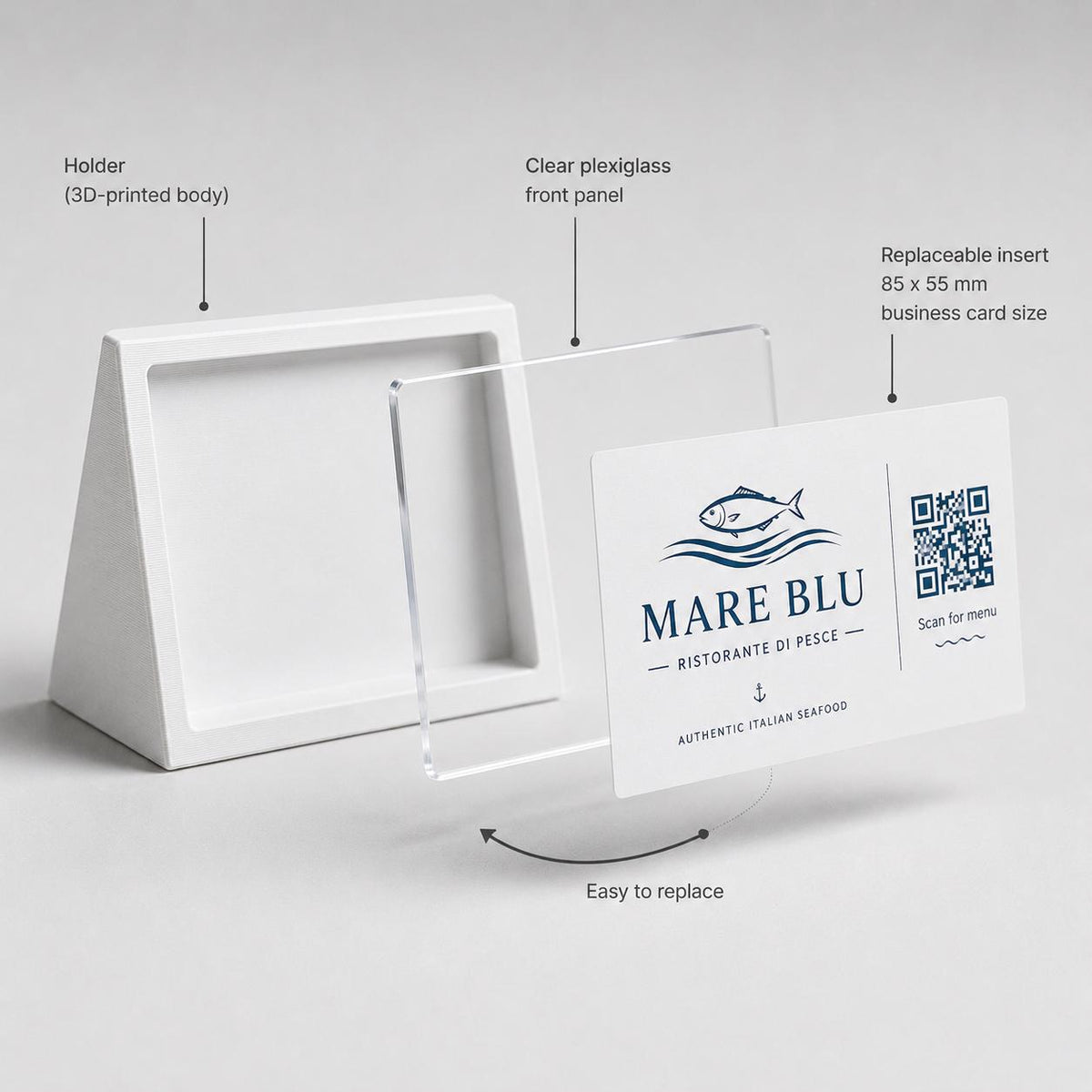 Porta QR Code da Tavolo verde salvia qr code intercambiabile per Ristoranti | Supporto Biglietto Visita Personalizzabile| Espositore Menu QR