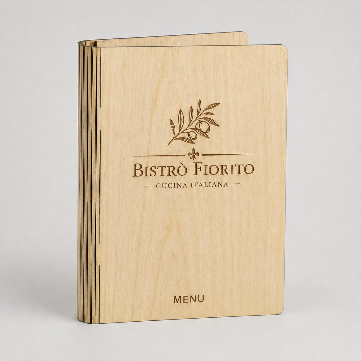 Portamenu pieghevole pioppo color noce in legno bacchetta plexiglas specchiato A4 A5 Personalizzato | Menu Ristorante|Copertina incisa