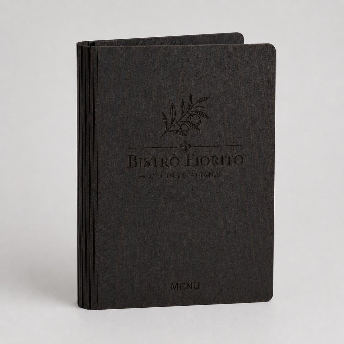 Portamenu pieghevole pioppo color noce in legno bacchetta plexiglas specchiato A4 A5 Personalizzato | Menu Ristorante|Copertina incisa