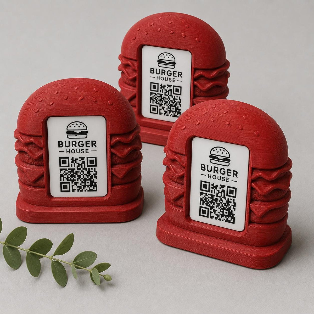 Porta Menu QR Code hamburger Personalizzato, Espositore 3D per Tavoli Ristorante e Bar, Segnatavolo con Incisione Logo, Supporto Moderno